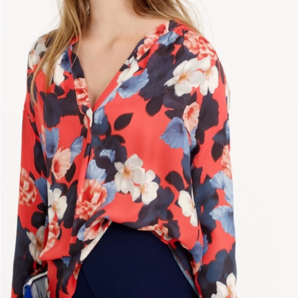 $218 J. Crew Collection Graphic Peony Floral Silk Blouse, Top, 6